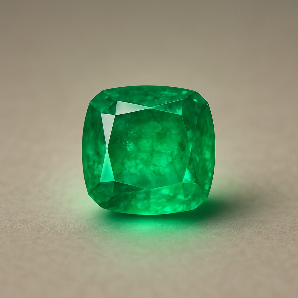 Emerald glowing with jardin inclusions, symbolising its natural character.